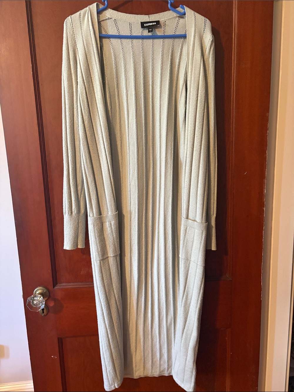 Express Cream Long Ribbed Open-Front Cardigan